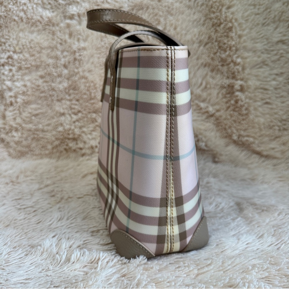 Burberry Plaid Nova Check Small Tote Handbag - Taupe and Candy Pink - Silver HW - Picture 3 of 15